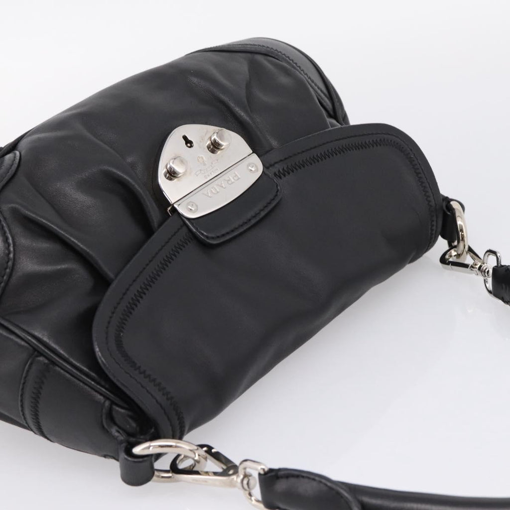 PRADA Shoulder Bag Leather Black Silver Auth BA15921M