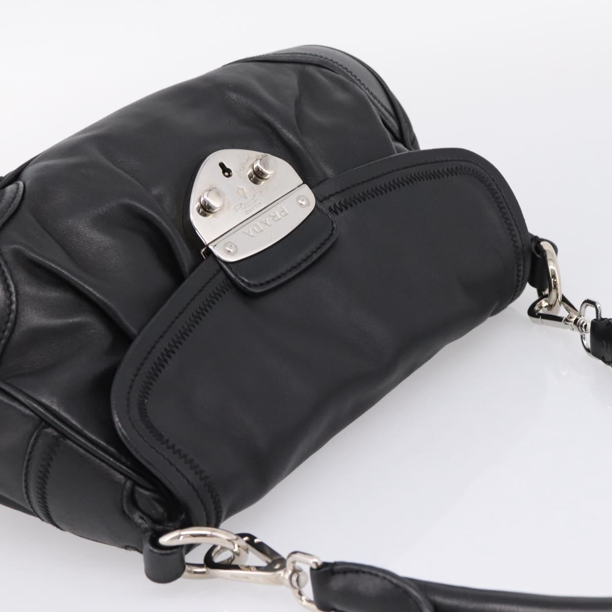 PRADA Shoulder Bag Leather Black Silver Auth BA15921M