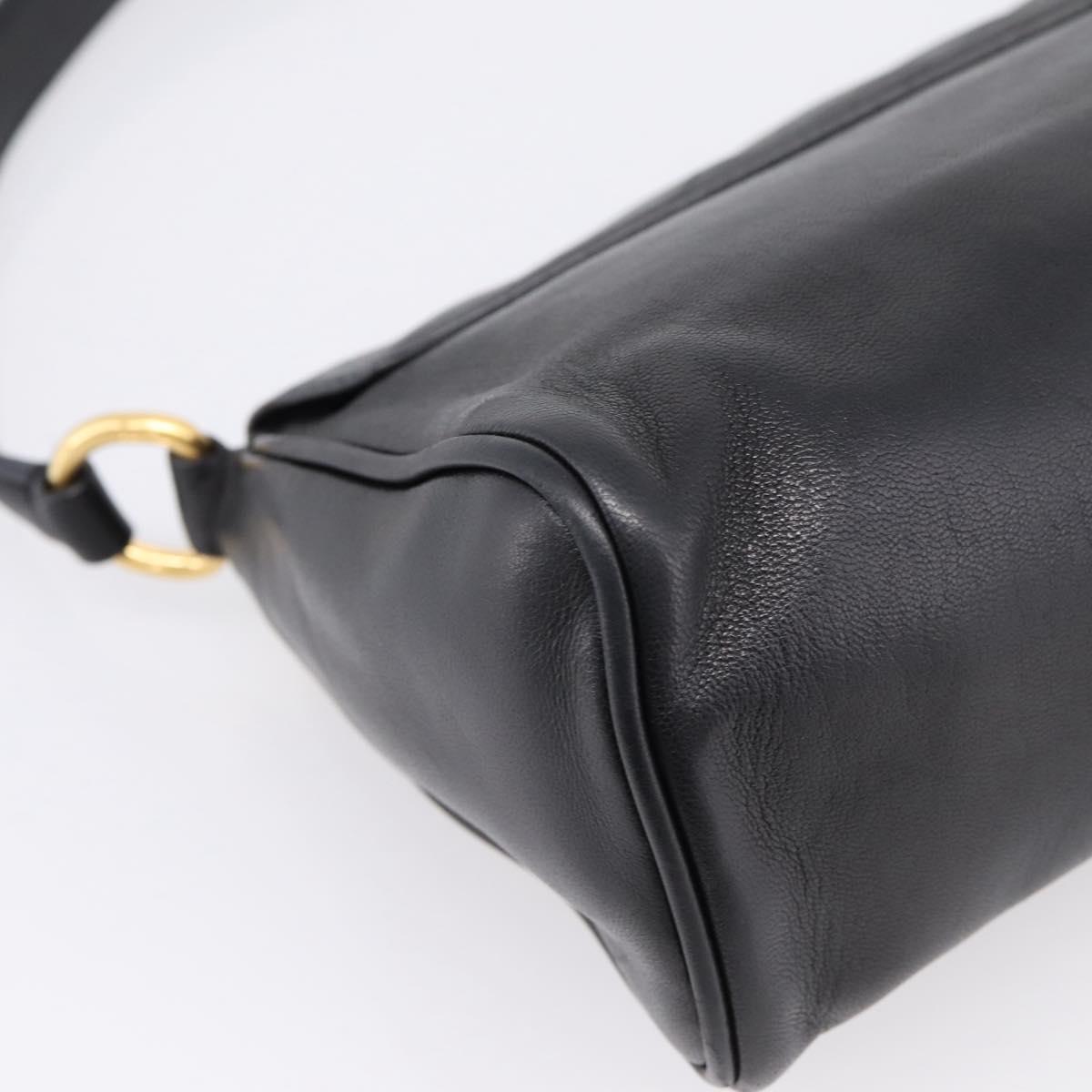 PRADA Shoulder Bag Leather Black Gold Auth BA15922M