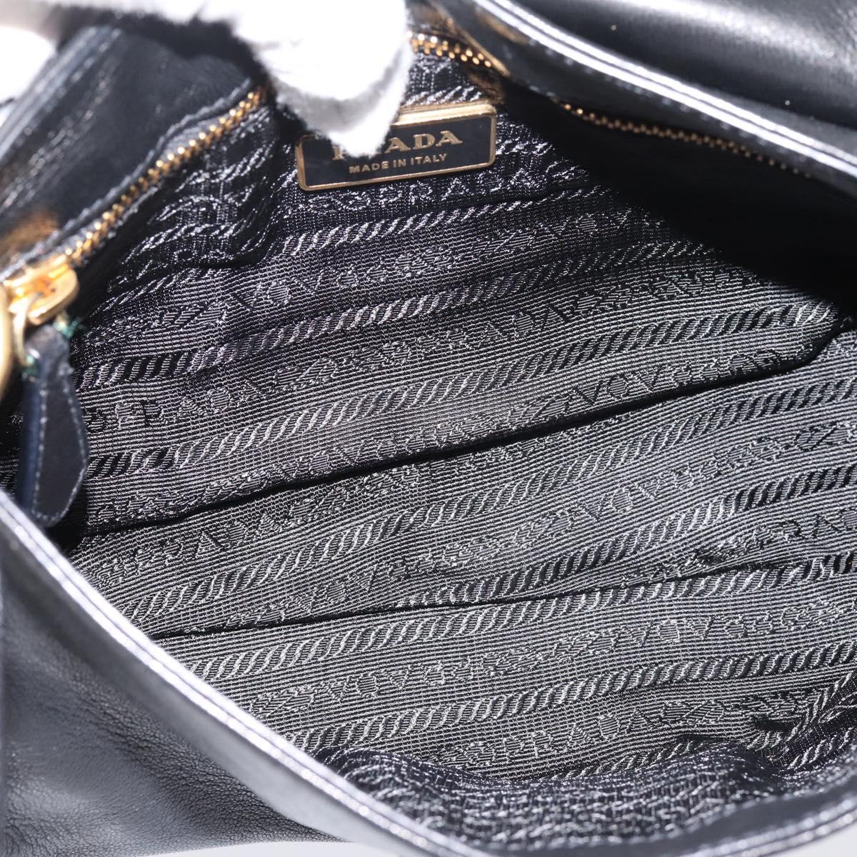 PRADA Shoulder Bag Leather Black Gold Auth BA15922M
