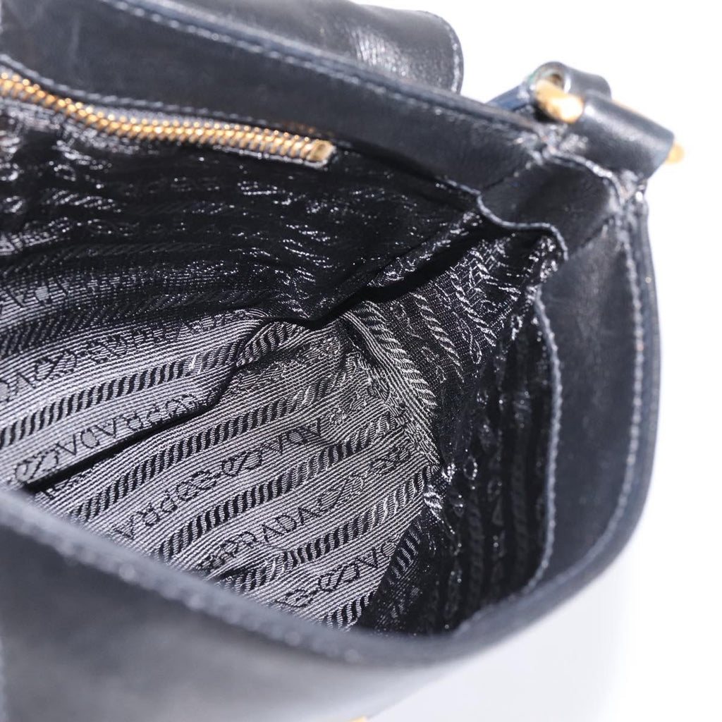 PRADA Shoulder Bag Leather Black Gold Auth BA15922M