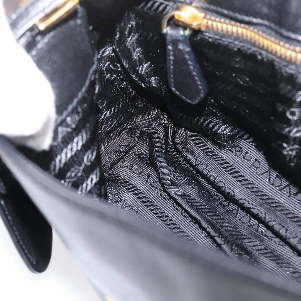 PRADA Shoulder Bag Leather Black Gold Auth BA15922M