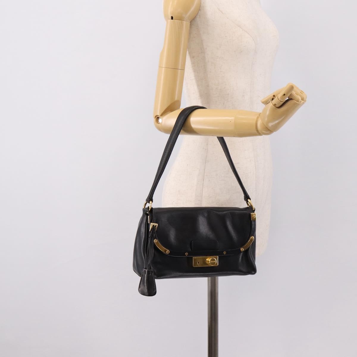 PRADA Shoulder Bag Leather Black Gold Auth BA15922M