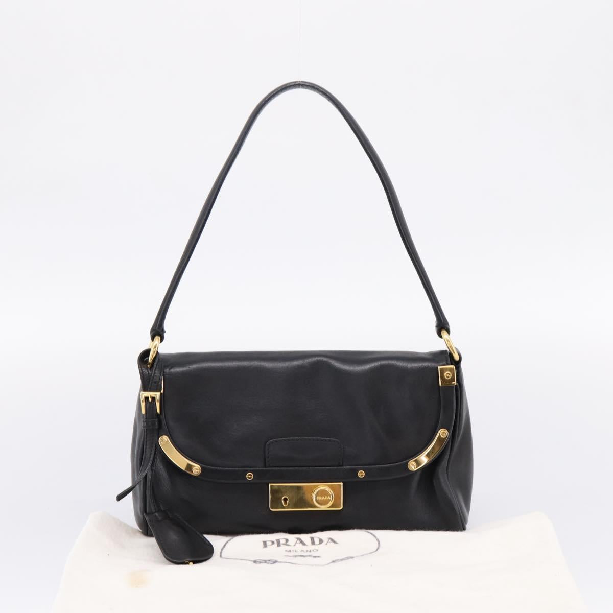 PRADA Shoulder Bag Leather Black Gold Auth BA15922M