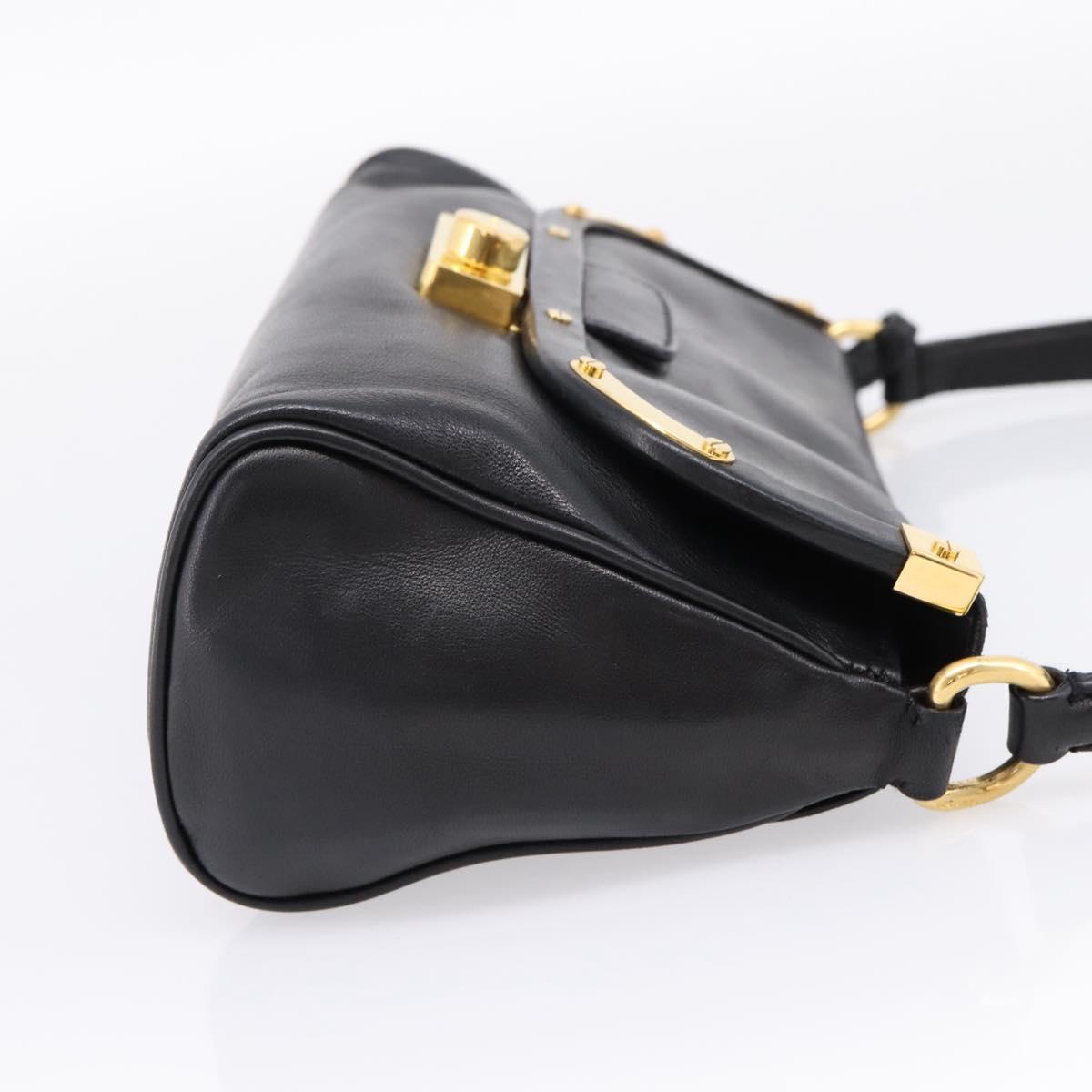 PRADA Shoulder Bag Leather Black Gold Auth BA15922M