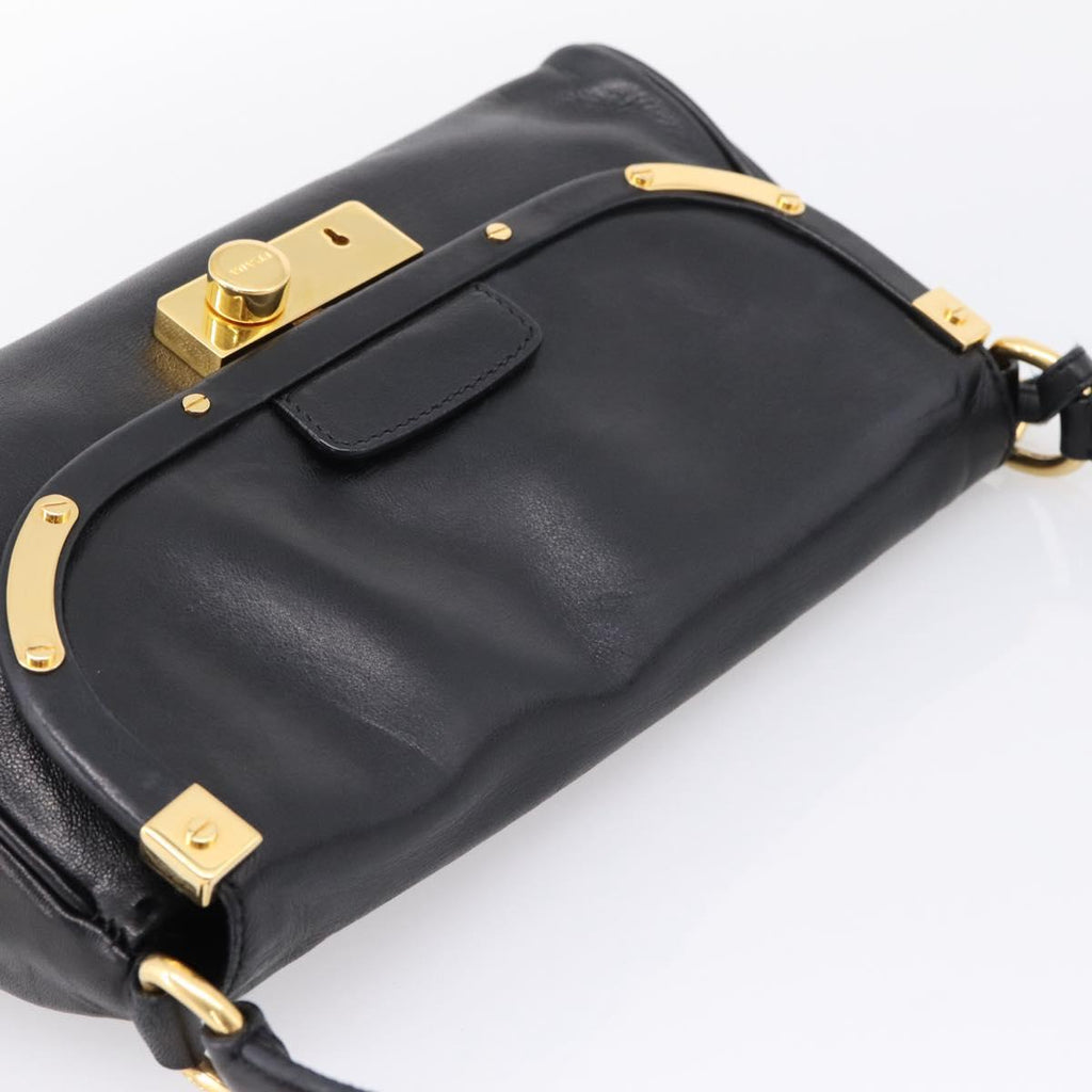 PRADA Shoulder Bag Leather Black Gold Auth BA15922M