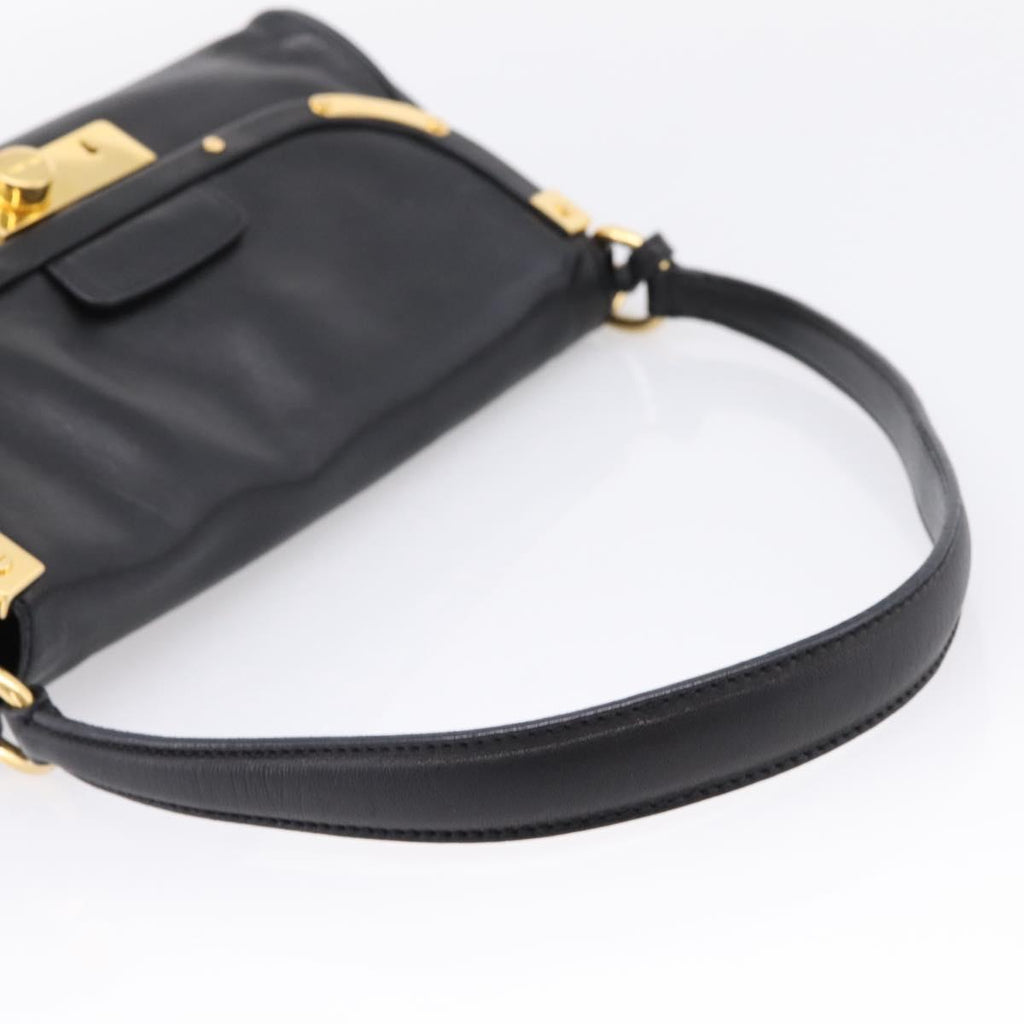 PRADA Shoulder Bag Leather Black Gold Auth BA15922M