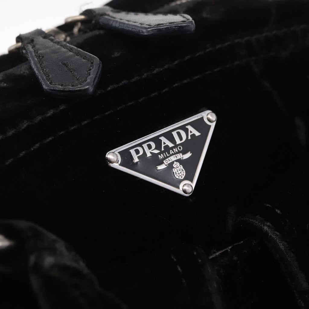 PRADA Hand Bag Velor Black Silver Auth BA15923V