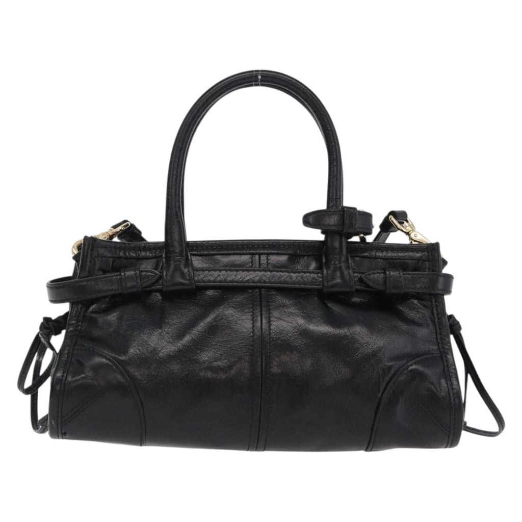 PRADA Hand Bag Leather 2way Black Gold Auth BA15993SAM
