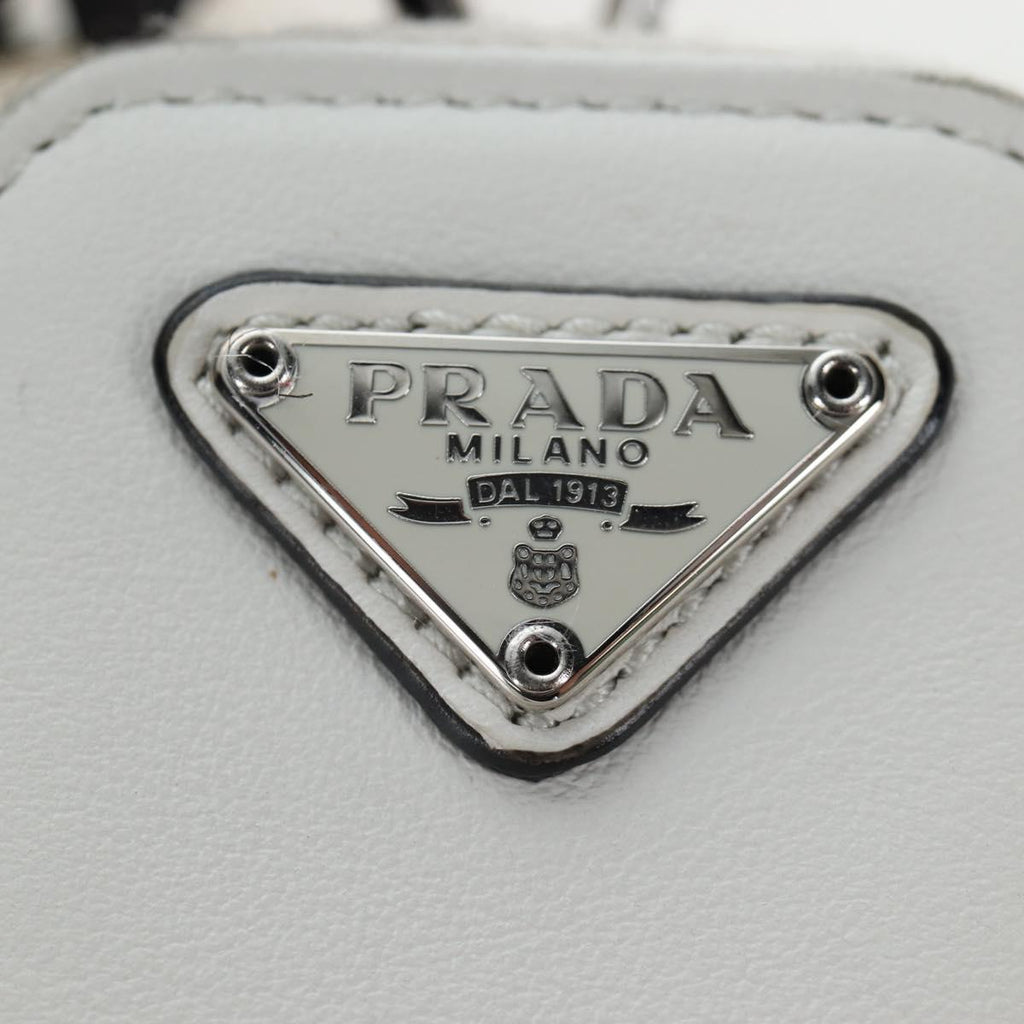 PRADA Shoulder Bag Leather White Silver Auth BA16048M