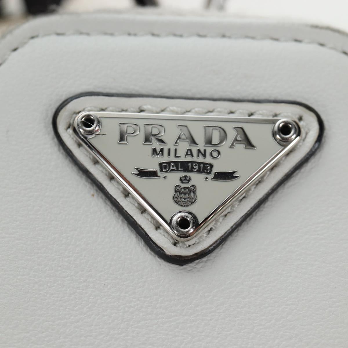 PRADA Shoulder Bag Leather White Silver Auth BA16048M