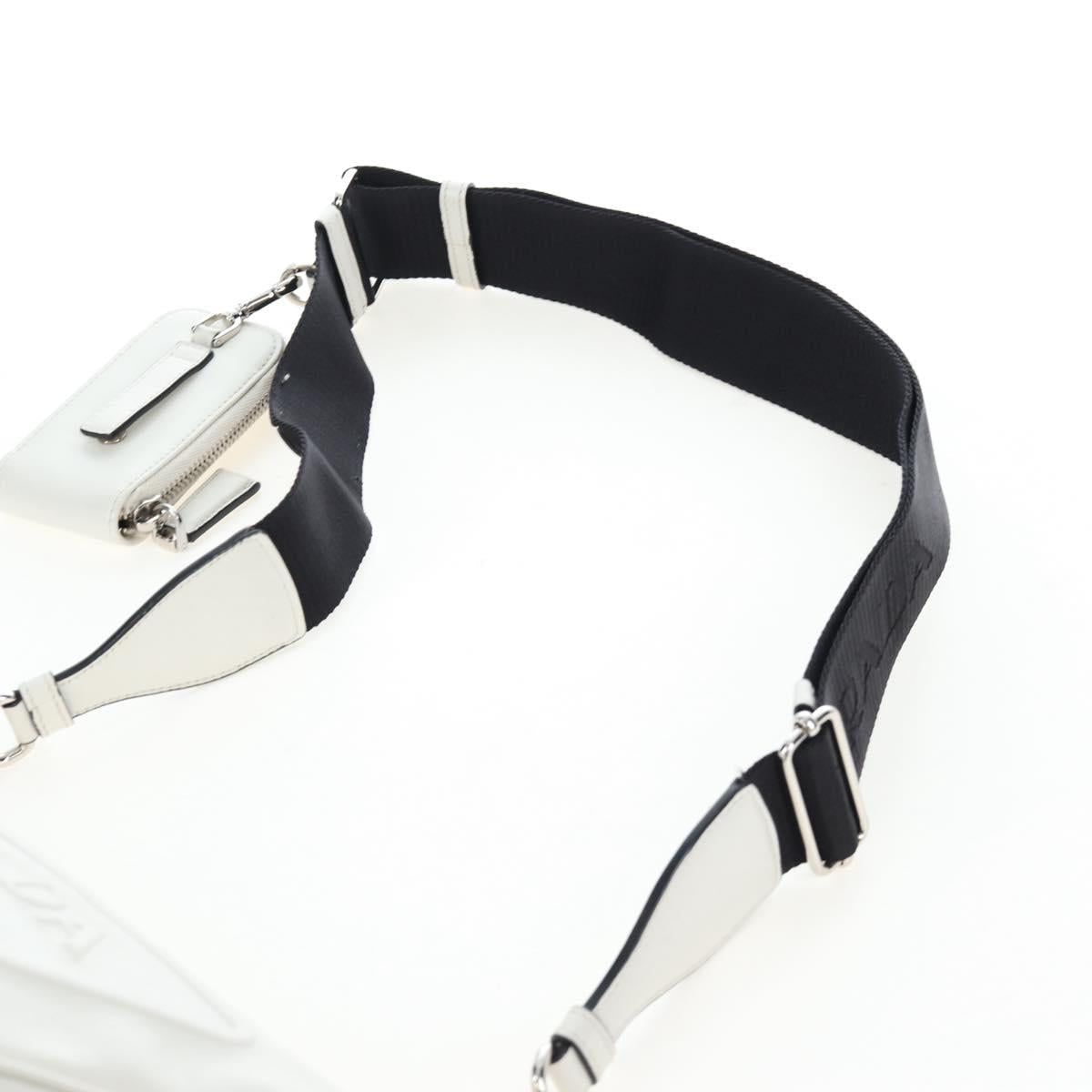 PRADA Shoulder Bag Leather White Silver Auth BA16048M