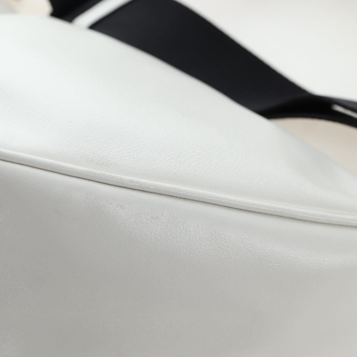 PRADA Shoulder Bag Leather White Silver Auth BA16048M