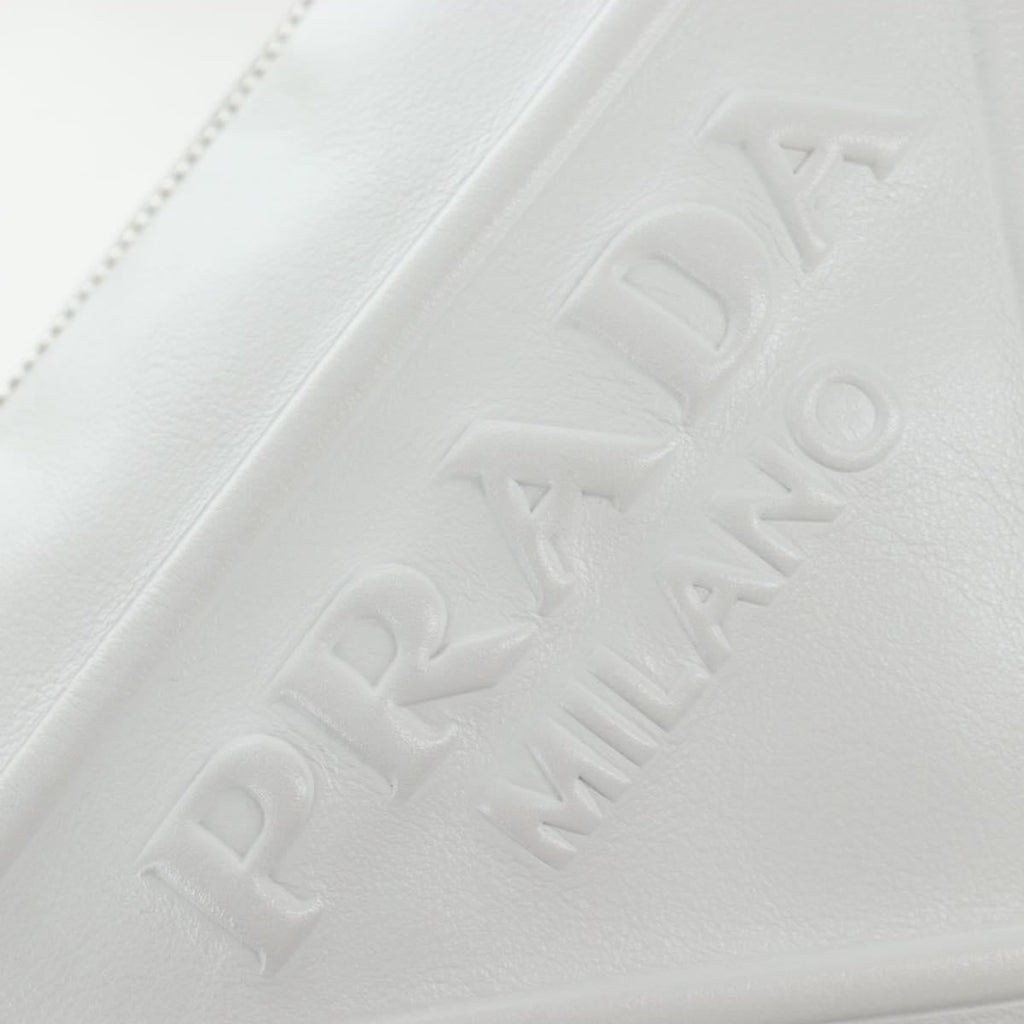 PRADA Shoulder Bag Leather White Silver Auth BA16048M