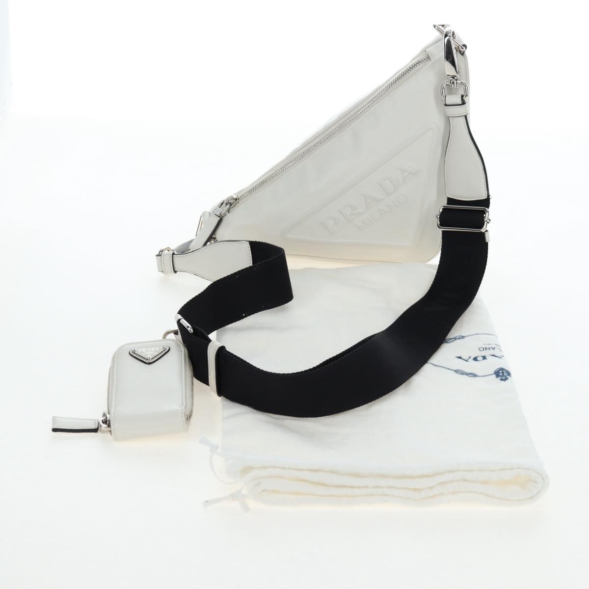 PRADA Shoulder Bag Leather White Silver Auth BA16048M