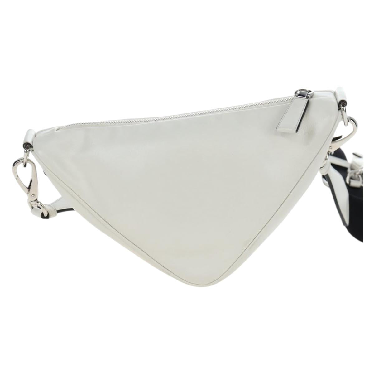 PRADA Shoulder Bag Leather White Silver Auth BA16048M
