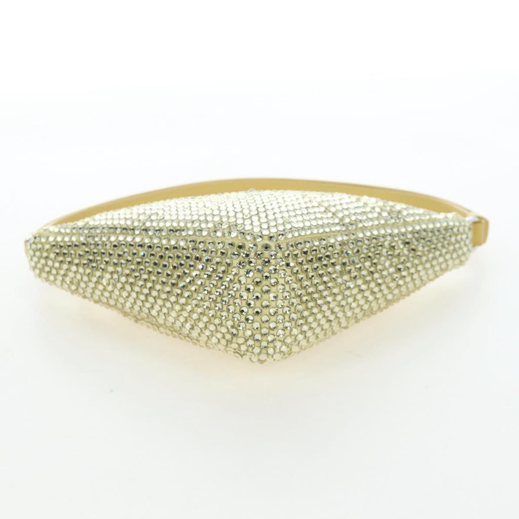 PRADA Shoulder Bag Satin Rhinestones Gold Auth BA16050M