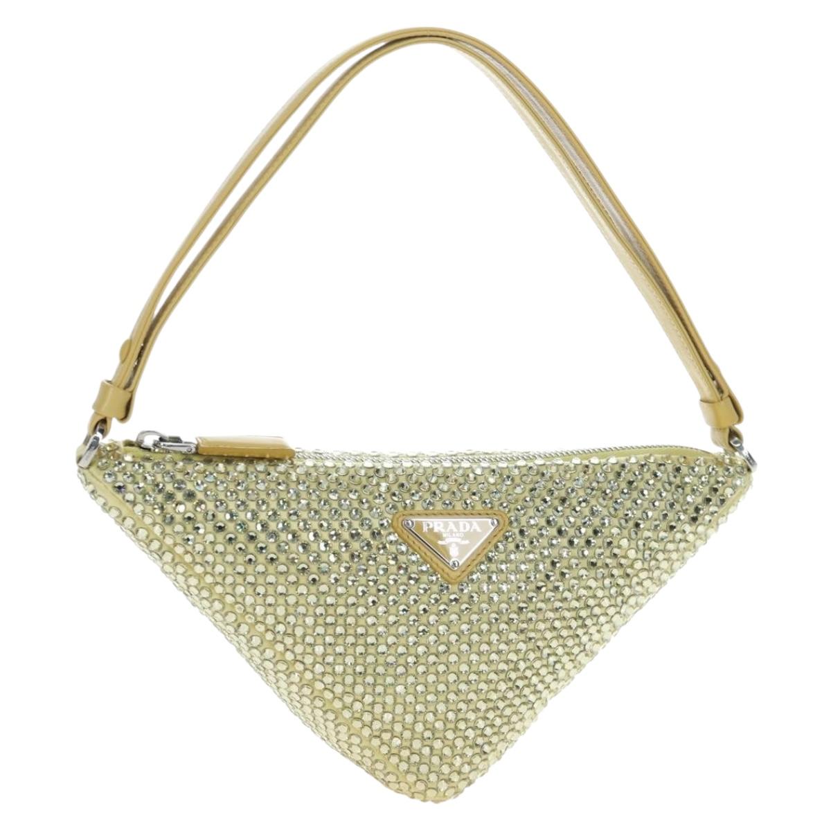 PRADA Shoulder Bag Satin Rhinestones Gold Auth BA16050M
