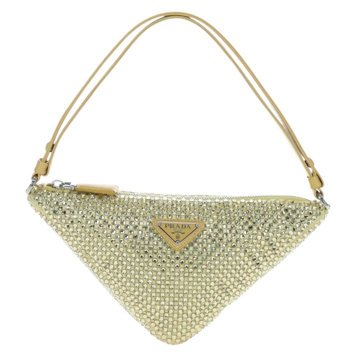 PRADA Shoulder Bag Satin Rhinestones Gold Auth BA16050M