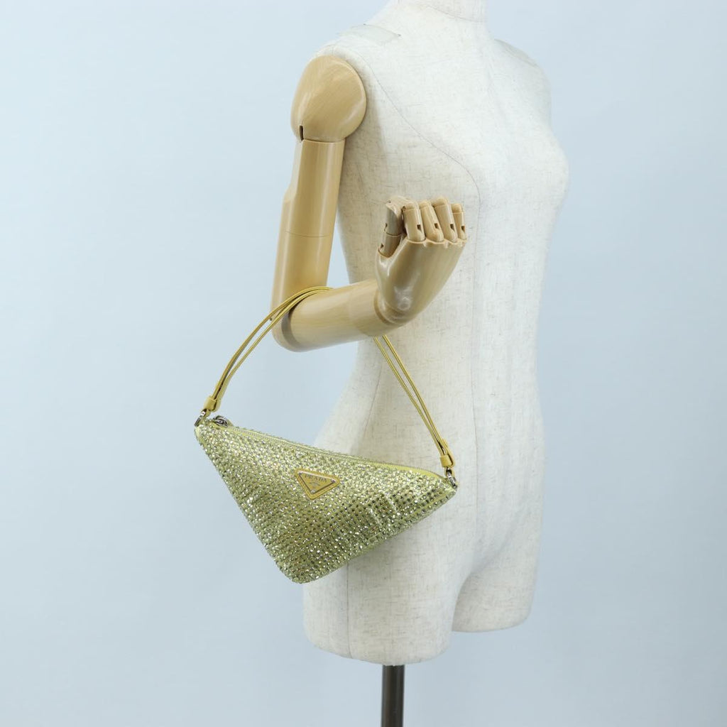 PRADA Shoulder Bag Satin Rhinestones Gold Auth BA16050M