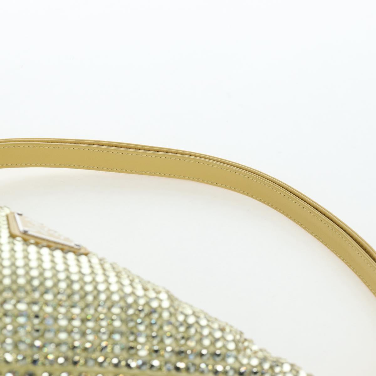 PRADA Shoulder Bag Satin Rhinestones Gold Auth BA16050M