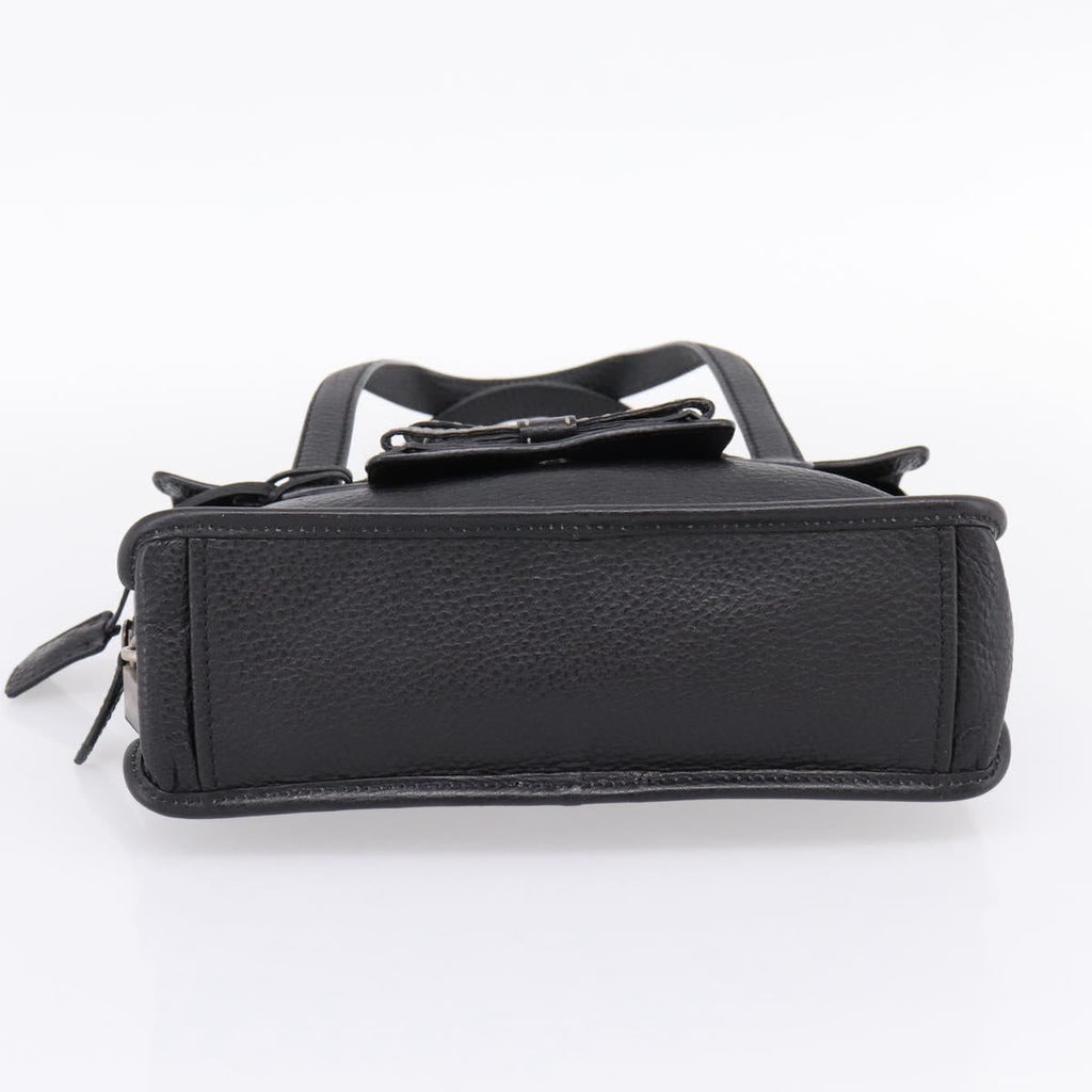 PRADA Tote Bag Leather Black Silver Auth BA16052A