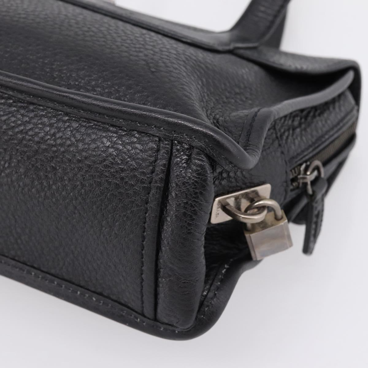 PRADA Tote Bag Leather Black Silver Auth BA16052A