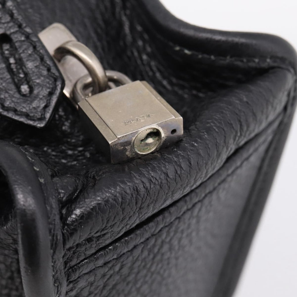 PRADA Tote Bag Leather Black Silver Auth BA16052A