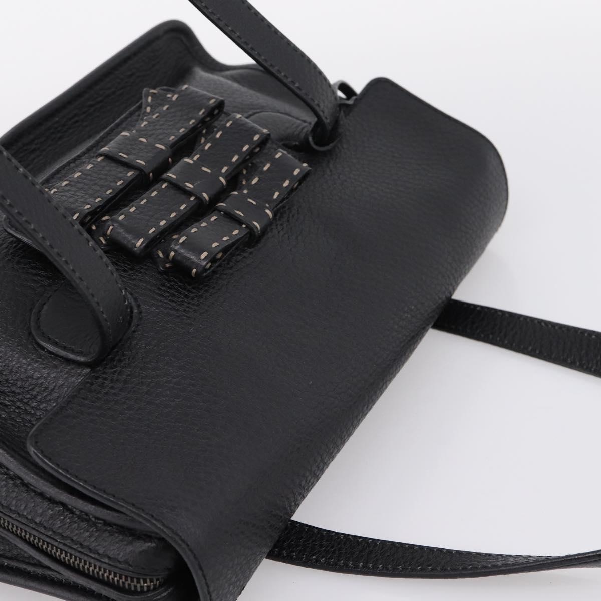 PRADA Tote Bag Leather Black Silver Auth BA16052A