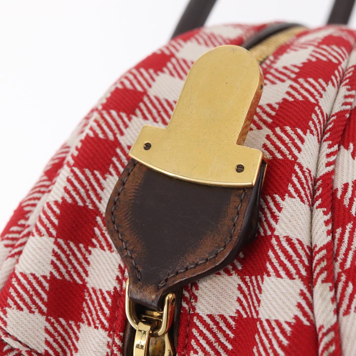 PRADA Hand Bag Canvas Red Gold Tone Auth BA16272V