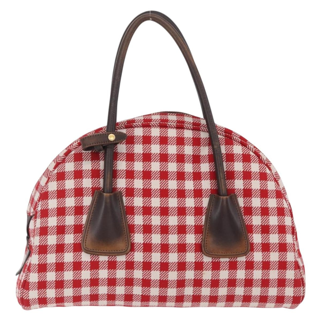 PRADA Hand Bag Canvas Red Gold Tone Auth BA16272V