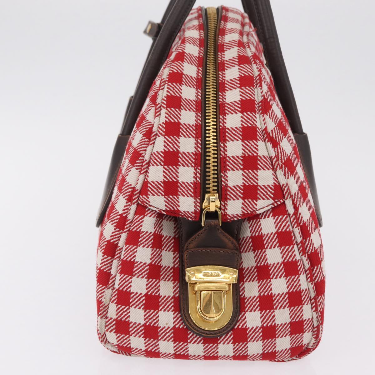 PRADA Hand Bag Canvas Red Gold Tone Auth BA16272V