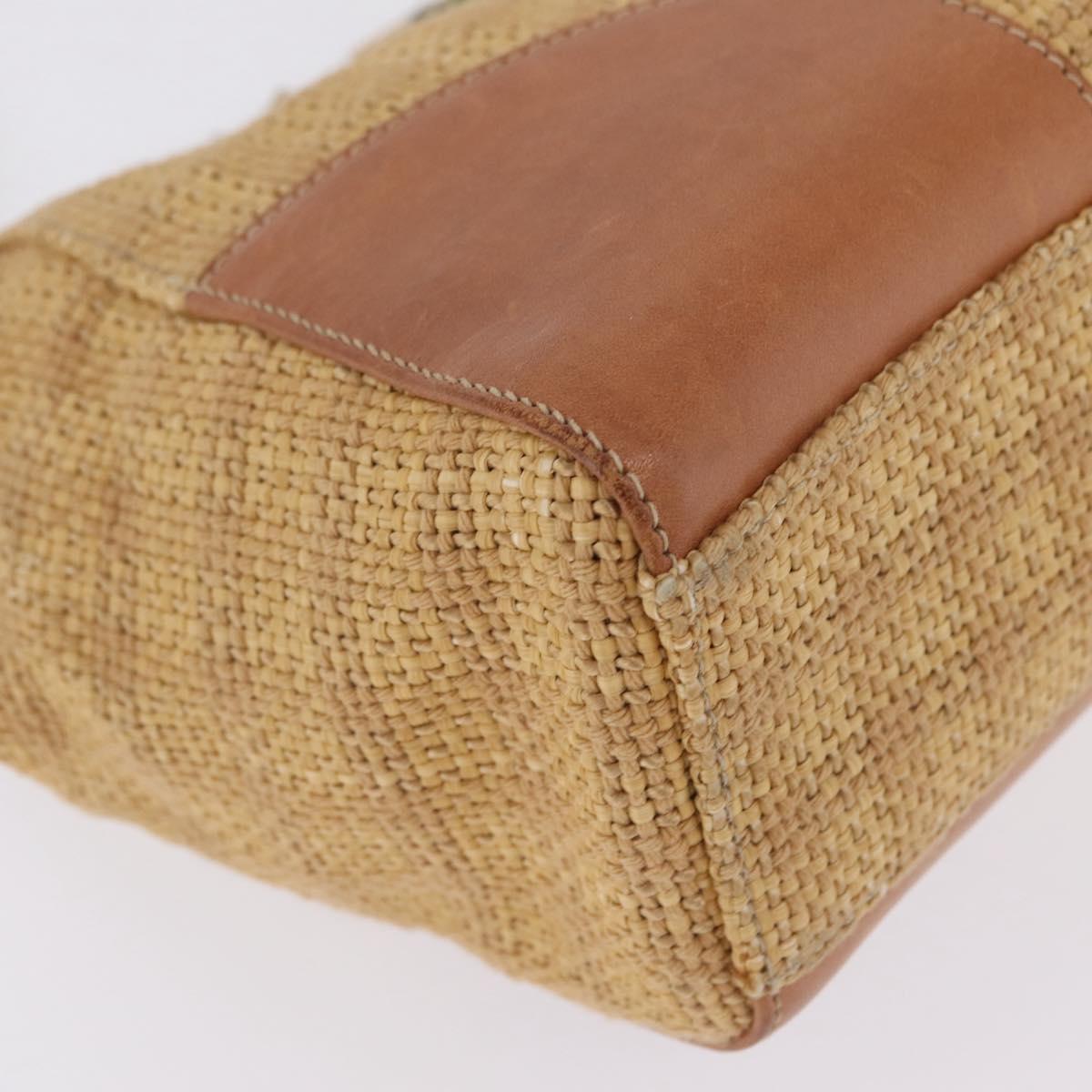 PRADA Chain Shoulder Bag Raffia Beige Gold Tone Auth BA16338V
