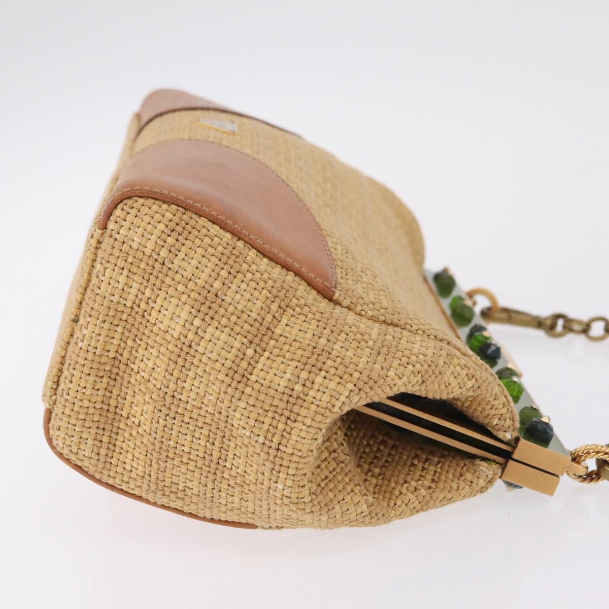 PRADA Chain Shoulder Bag Raffia Beige Gold Tone Auth BA16338V