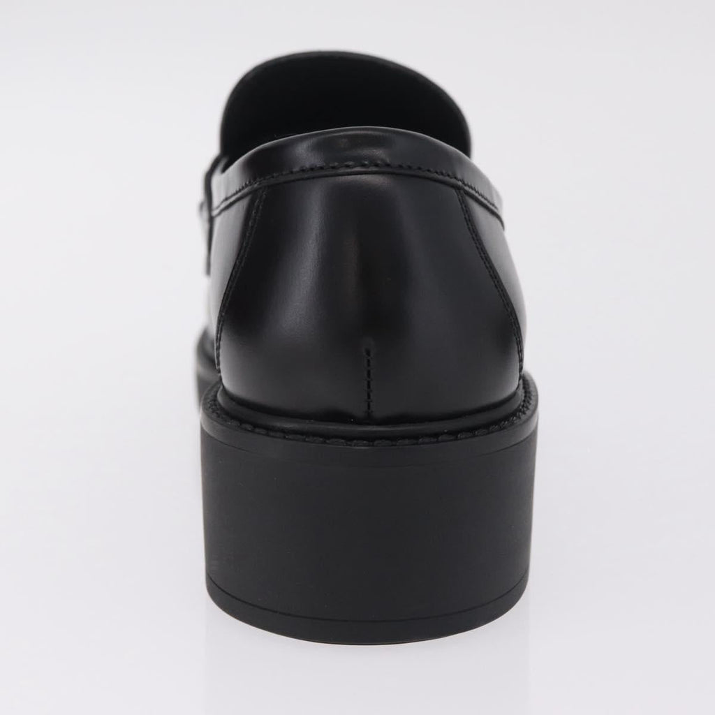 GUCCI Horsebit loafers Leather 37 1/2 Black Silver Auth BA16654M
