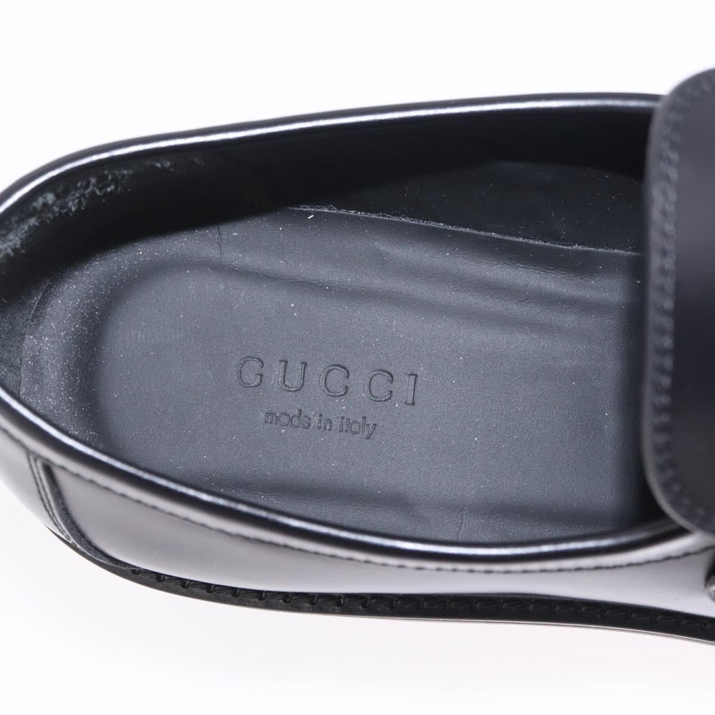 GUCCI Horsebit loafers Leather 37 1/2 Black Silver Auth BA16654M