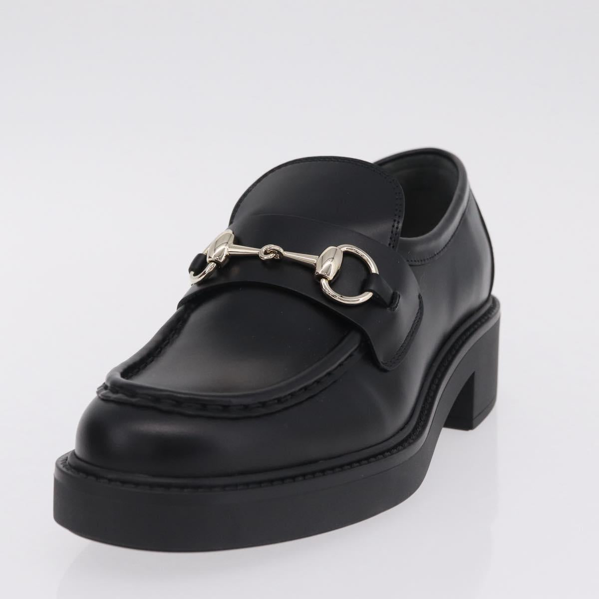 GUCCI Horsebit loafers Leather 37 1/2 Black Silver Auth BA16654M
