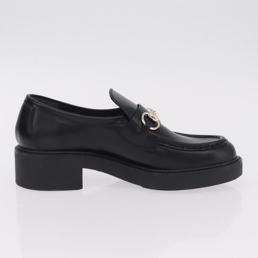 GUCCI Horsebit loafers Leather 37 1/2 Black Silver Auth BA16654M
