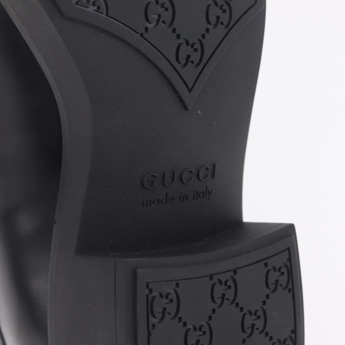 GUCCI Horsebit loafers Leather 37 1/2 Black Silver Auth BA16654M