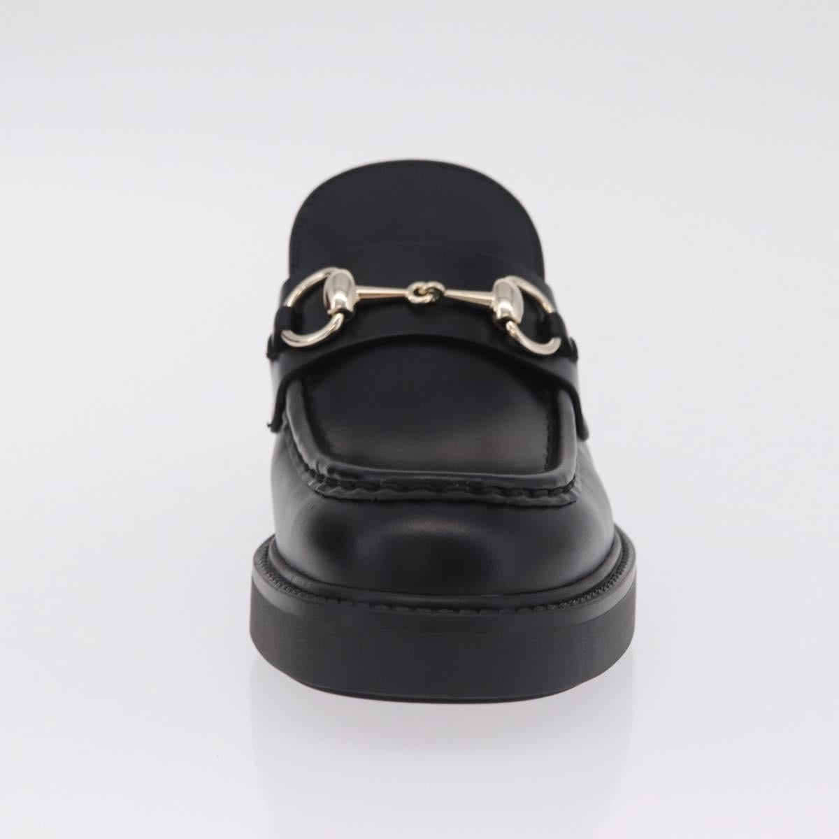 GUCCI Horsebit loafers Leather 37 1/2 Black Silver Auth BA16654M
