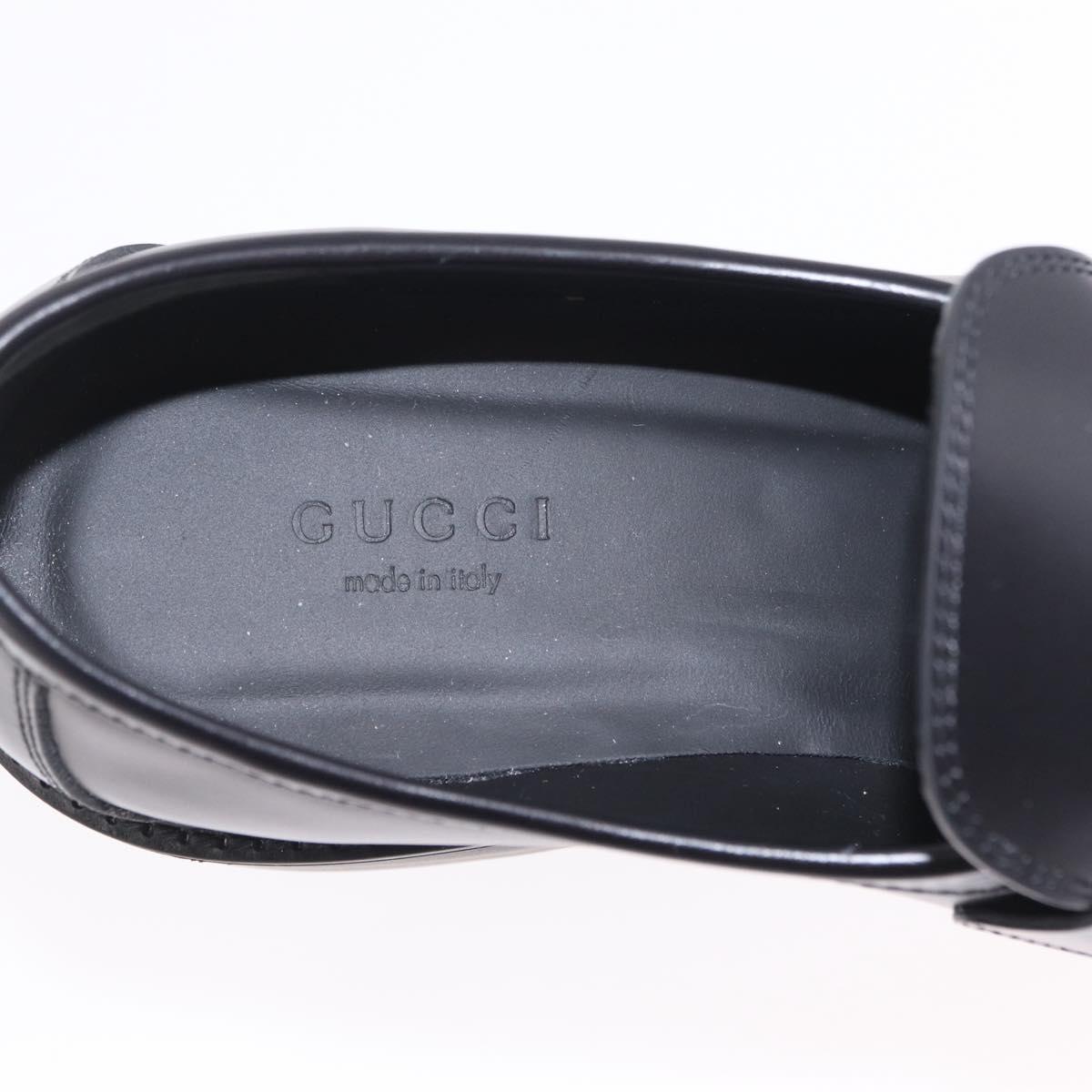 GUCCI Horsebit loafers Leather 37 1/2 Black Silver Auth BA16654M