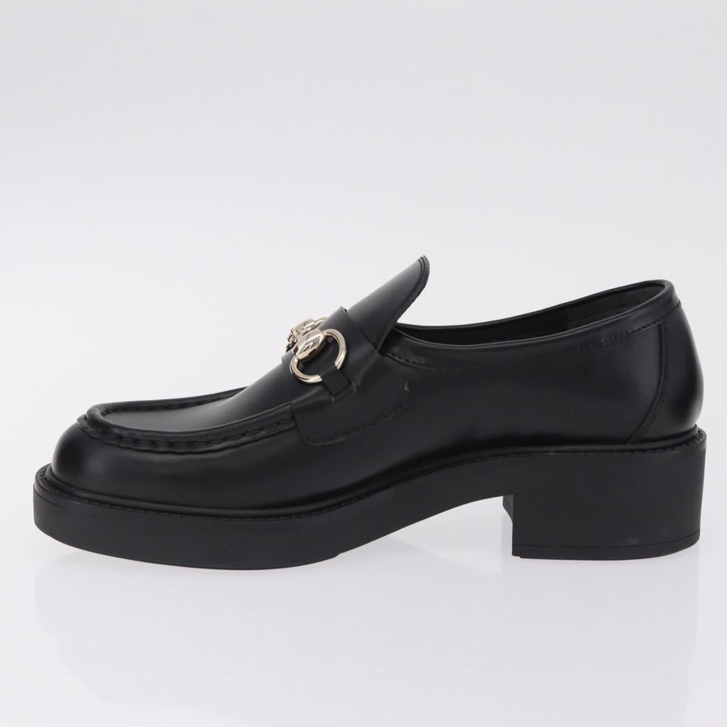 GUCCI Horsebit loafers Leather 37 1/2 Black Silver Auth BA16654M
