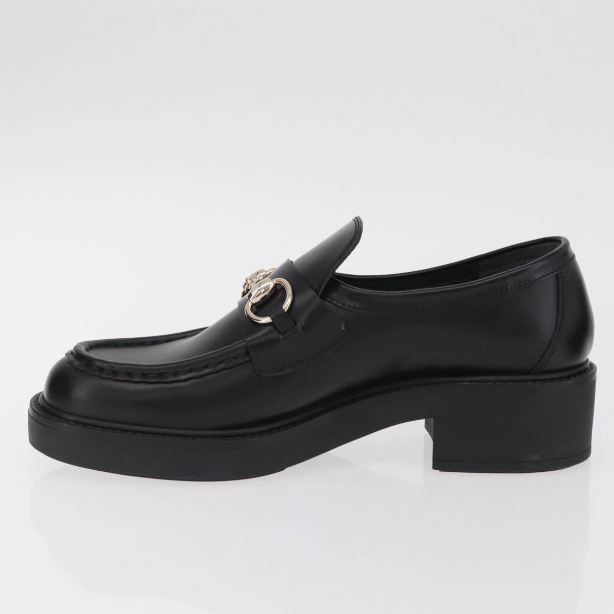 GUCCI Horsebit loafers Leather 37 1/2 Black Silver Auth BA16654M