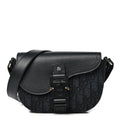 Oblique Jacquard Grained Calfskin Mini Saddle Messenger Bag With Flap Black