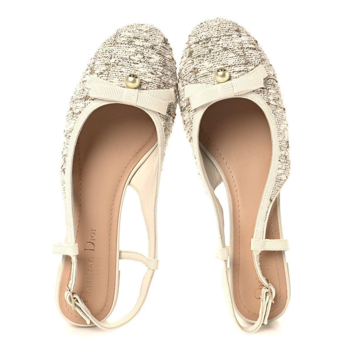 Tweed Cannage Slingback Ballet Pumps 39 White Gold