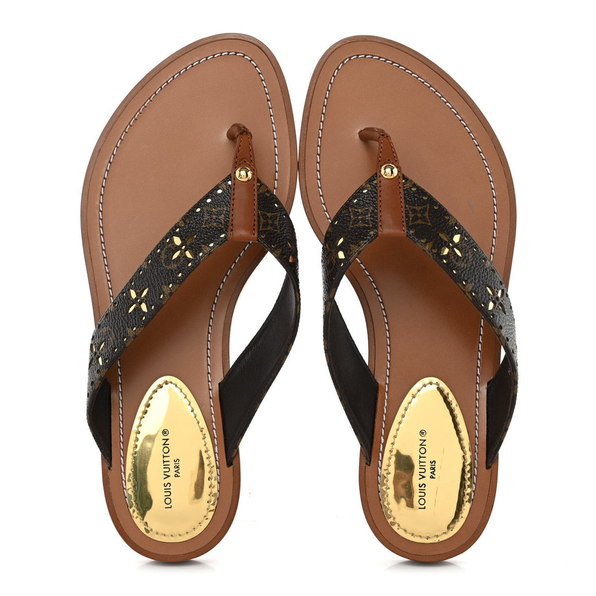 Monogram Sunny Flat Thong Sandals 38 Brown