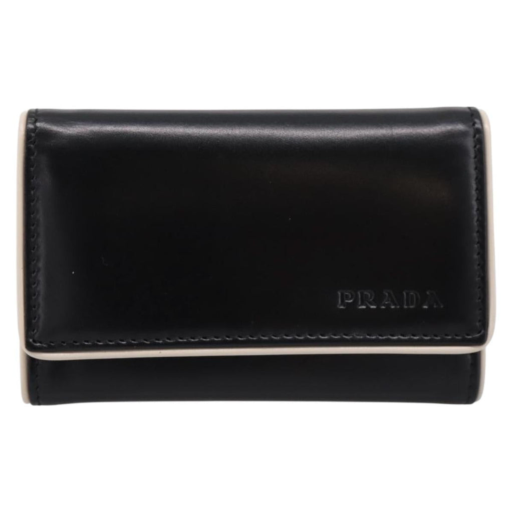 PRADA Key Case Leather Black Silver Auth bs36853