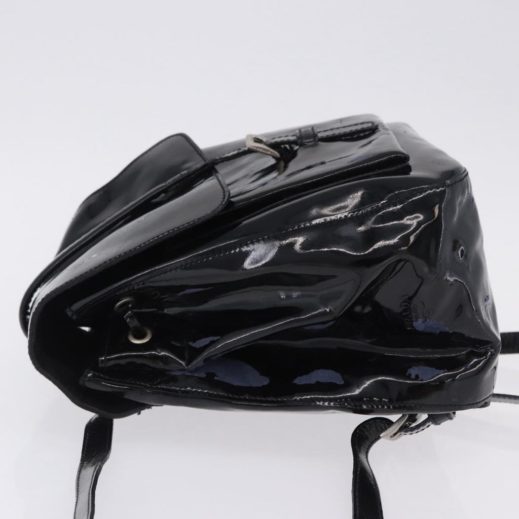 PRADA Backpack Patent Leather Black Silver Auth bs36857