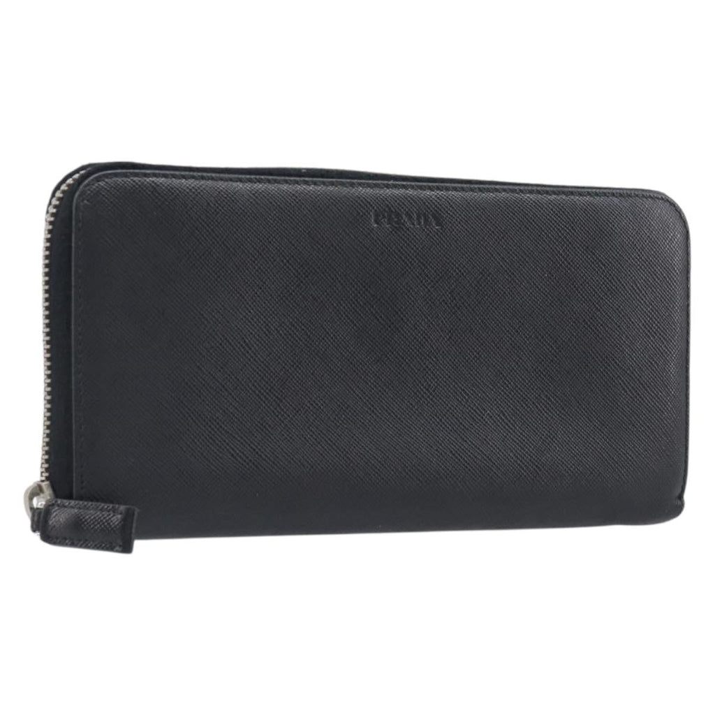 PRADA Long Wallet Safiano Leather Black Silver Auth bs36866