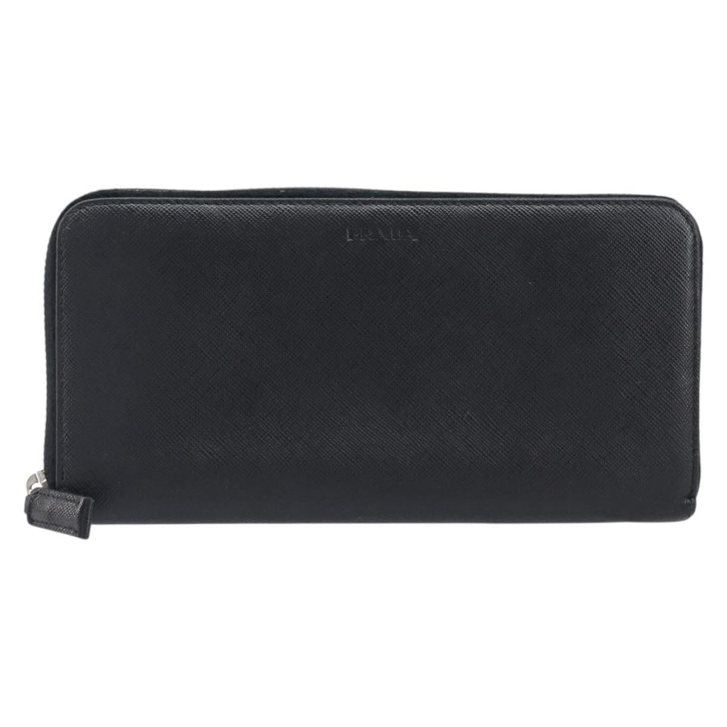 PRADA Long Wallet Safiano Leather Black Silver Auth bs36866